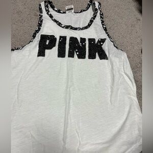 PINK Victoria's Secret White Tank Top with Black Accents